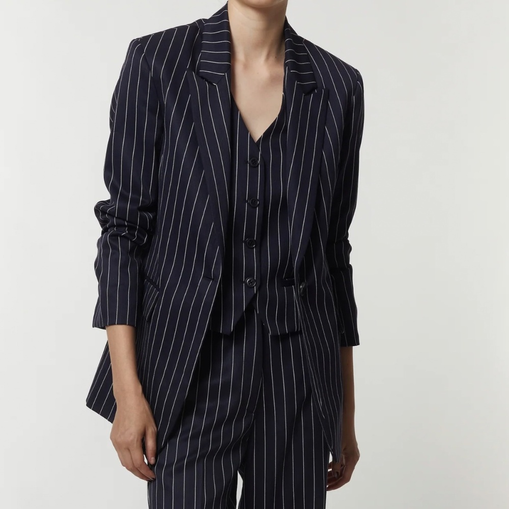MAUDE PINSTRIPE WAISTCOAT, NAVY PINSTRIPE